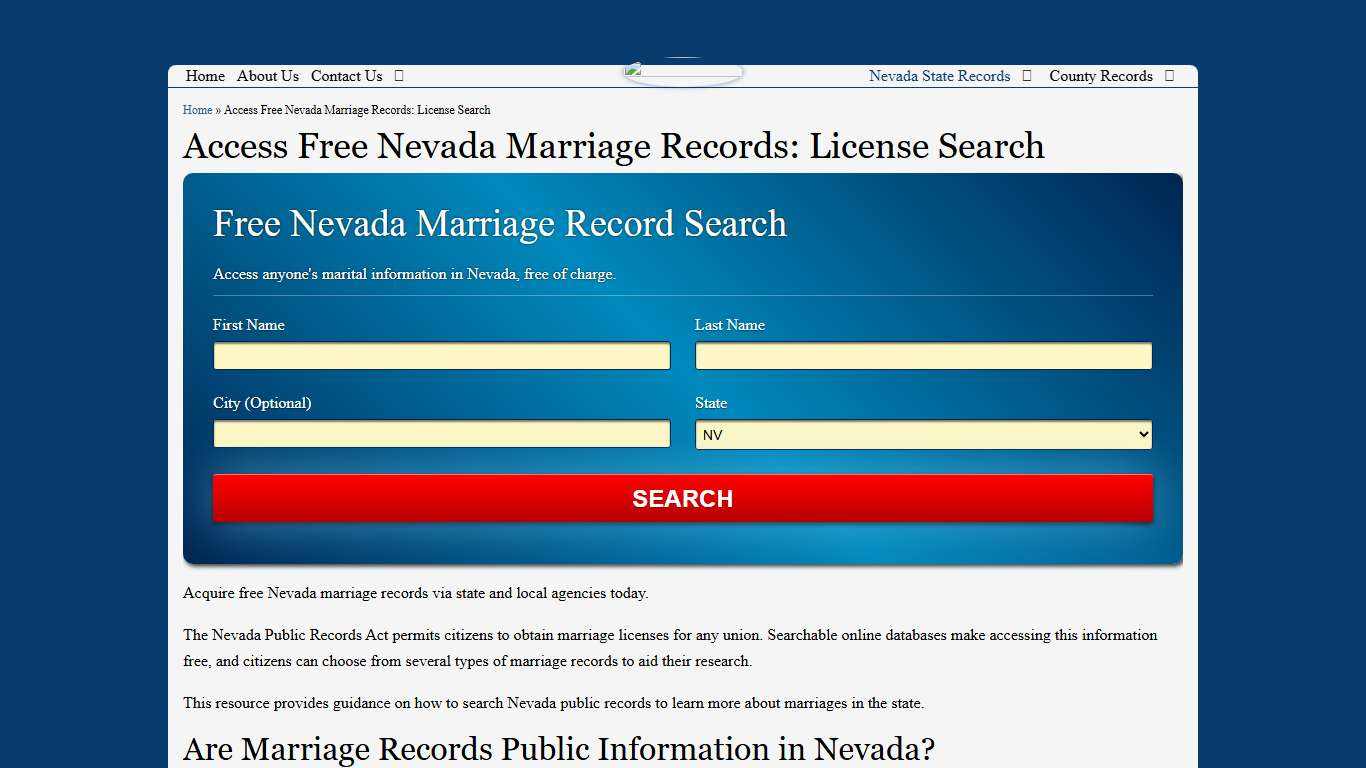 Access Free Nevada Marriage Records: License Search